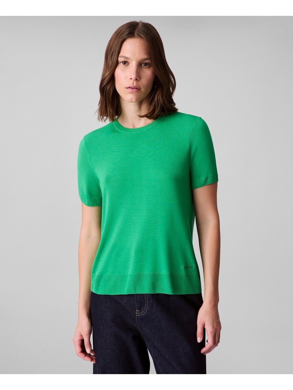 Calvin Klein Womens Fine Gauge Short-Sleev Blossom Green M
